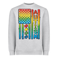 Heather Grey Autism American Flag Heavyweight Sweatshirt - CowGirlArtShop