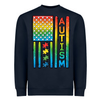 Navy Autism American Flag Heavyweight Sweatshirt - CowGirlArtShop