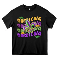 Black mardi gras with fleur de lis Heavy Core Tee - MaliasSmallBusiness