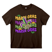 Chocolate Brown mardi gras with fleur de lis Heavy Core Tee - MaliasSmallBusiness
