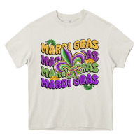 Cream mardi gras with fleur de lis Heavy Core Tee - MaliasSmallBusiness