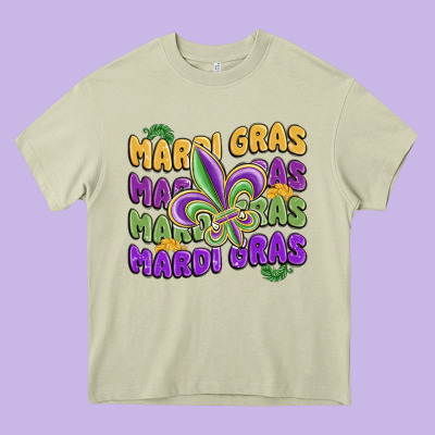 Mardi Gras With Fleur De Lis Heavy Core Tee Designed By Maliassmallbusiness