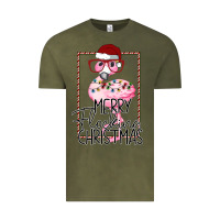 Vintage Olive Merryy Flocking Christmas Flamingo Vintage Tee - Bettercallsaul