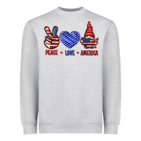 Heather Grey Peace love America with gnome 4th of july Heavyweight Sweatshirt - HowdyJamesFarm