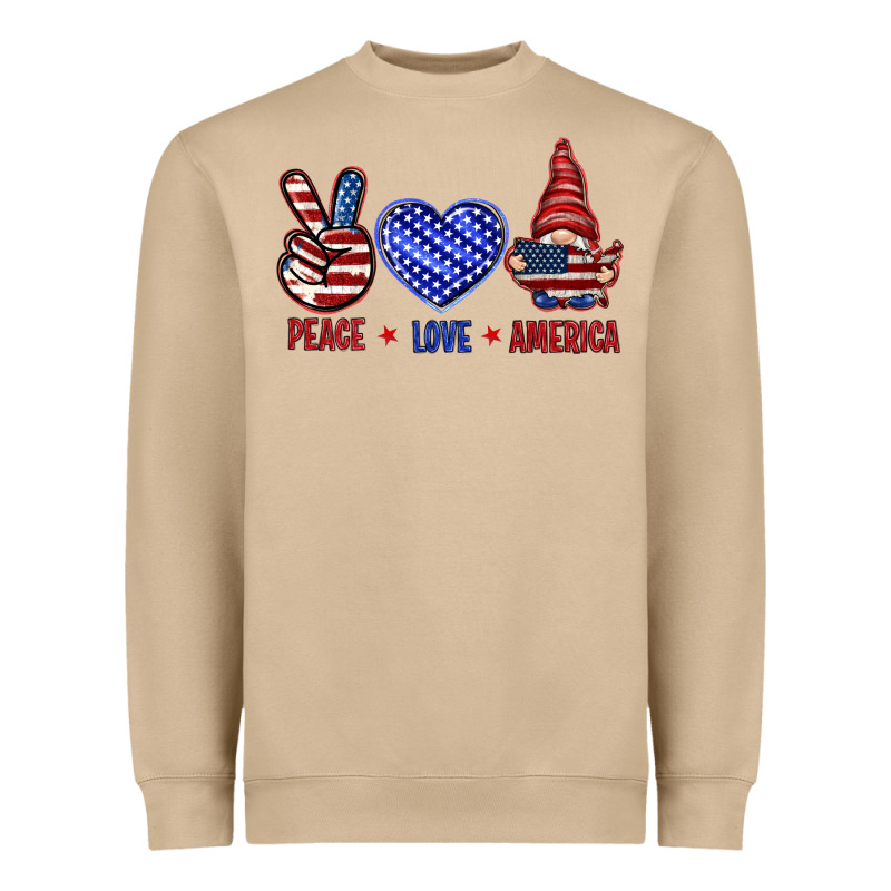 Peace Love America With Gnome 4th Of July Heavyweight Sweatshirt by HowdyJamesFarm | Teevron