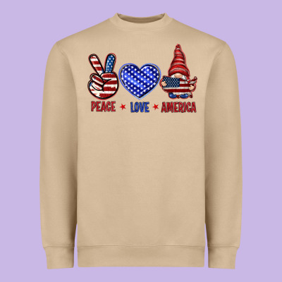 Peace Love America With Gnome 4th Of July Heavyweight Sweatshirt Designed By Howdyjamesfarm
