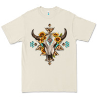 Bone bull skull with aztec sunflower leopard Premium Tee - MaliasSmallBusiness