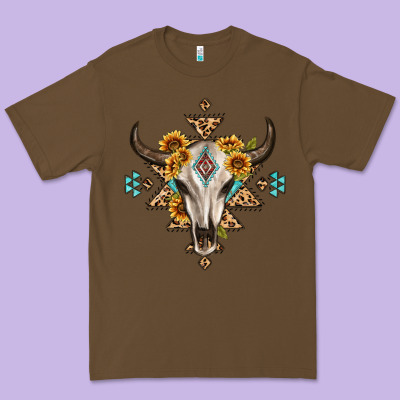 Bull Skull With Aztec Sunflower Leopard Premium Tee Designed By Maliassmallbusiness