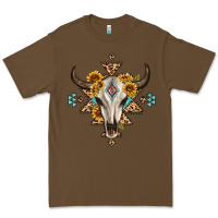 Cacao bull skull with aztec sunflower leopard Premium Tee - MaliasSmallBusiness