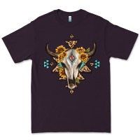 Plum bull skull with aztec sunflower leopard Premium Tee - MaliasSmallBusiness