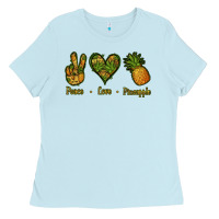 Baby Blue Peace Love Pineapple Ladies Tee - Jasminsmagicworld