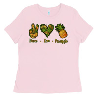 Bubblegum Pink Peace Love Pineapple Ladies Tee - Jasminsmagicworld