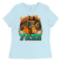 Baby Blue land of the free Ladies Tee - NancyCooperArtShop