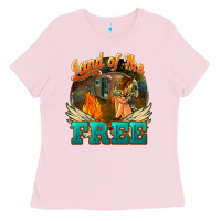 Bubblegum Pink land of the free Ladies Tee - NancyCooperArtShop