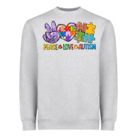 Heather Grey Peace love Autism Heavyweight Sweatshirt - CowGirlArtShop