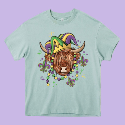Mardi Gras Cow Heavy Core Tee Designed By Maliassmallbusiness