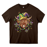 Chocolate Brown mardi gras cow Heavy Core Tee - MaliasSmallBusiness
