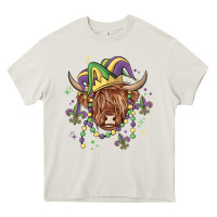 Cream mardi gras cow Heavy Core Tee - MaliasSmallBusiness