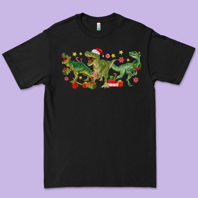 Christmas Dinosaurs Premium Tee Designed By Maliassmallbusiness