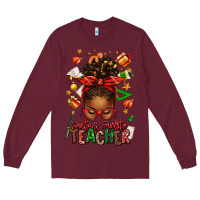 Burgundy santa's favorite teacher afro messy bun Long Sleeve Tee - texasbilliewilder
