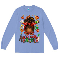 Colony Blue santa's favorite teacher afro messy bun Long Sleeve Tee - texasbilliewilder