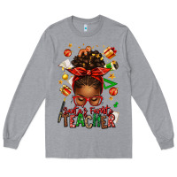 Heather Grey santa's favorite teacher afro messy bun Long Sleeve Tee - texasbilliewilder