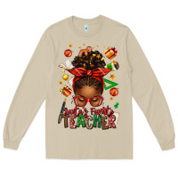 Santa's Favorite Teacher Afro Messy Bun Long Sleeve Tee | Teevron