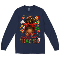 Navy santa's favorite teacher afro messy bun Long Sleeve Tee - texasbilliewilder