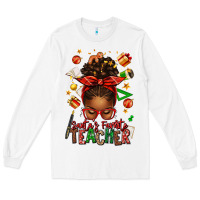 White santa's favorite teacher afro messy bun Long Sleeve Tee - texasbilliewilder
