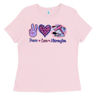 Bubblegum Pink Peace Love Hairstylist Ladies Tee - Jasminsmagicworld