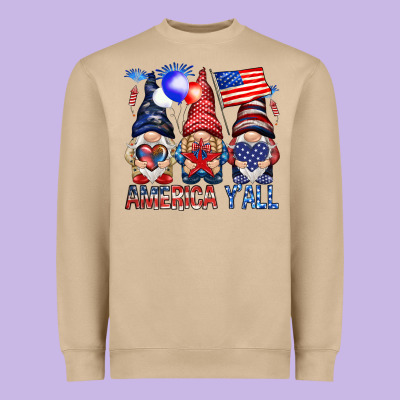 America Y'all With Gnomies Heavyweight Sweatshirt Designed By Howdyjamesfarm