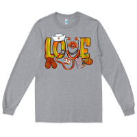 Heather Grey Thanksgiving love Nurse Long Sleeve Tee - NancyCooperArtShop