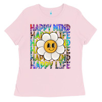 Bubblegum Pink happy mind happy life Ladies Tee - NancyCooperArtShop