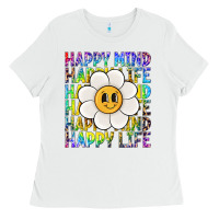 White happy mind happy life Ladies Tee - NancyCooperArtShop