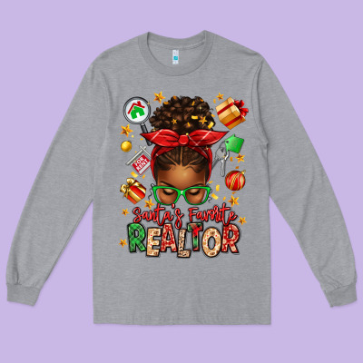 Santas Favorite Realtor Messy Bun Long Sleeve Tee Designed By Texasbilliewilder