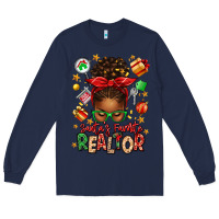 Navy santas favorite realtor messy bun Long Sleeve Tee - texasbilliewilder