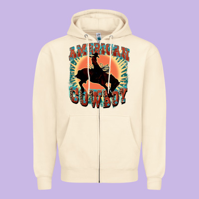 American Cowboy Zipper Hoodie Designed By Fadigitalartstudio