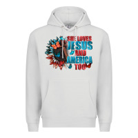 Dove Grey She love Jesus and America too Premium Hoodie - FaDigitalArtStudio