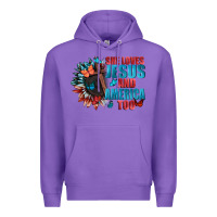 Purple She love Jesus and America too Premium Hoodie - FaDigitalArtStudio