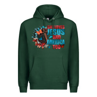 Sports Green She love Jesus and America too Premium Hoodie - FaDigitalArtStudio