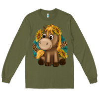 Cute Baby Horse Amd Sunflowers Long Sleeve Tee | Teevron