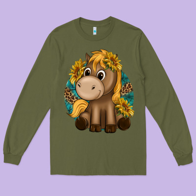 Cute Baby Horse Amd Sunflowers Long Sleeve Tee Designed By Texasbilliewilder