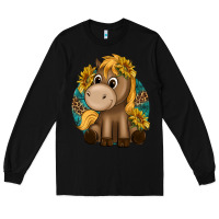Black cute baby horse amd sunflowers Long Sleeve Tee - texasbilliewilder