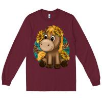 Burgundy cute baby horse amd sunflowers Long Sleeve Tee - texasbilliewilder