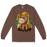 Chestnut cute baby horse amd sunflowers Long Sleeve Tee - texasbilliewilder