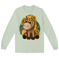 Matcha cute baby horse amd sunflowers Long Sleeve Tee - texasbilliewilder