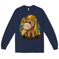 Navy cute baby horse amd sunflowers Long Sleeve Tee - texasbilliewilder