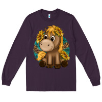 Plum cute baby horse amd sunflowers Long Sleeve Tee - texasbilliewilder