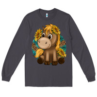 Smoke cute baby horse amd sunflowers Long Sleeve Tee - texasbilliewilder