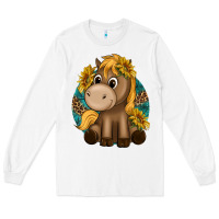White cute baby horse amd sunflowers Long Sleeve Tee - texasbilliewilder